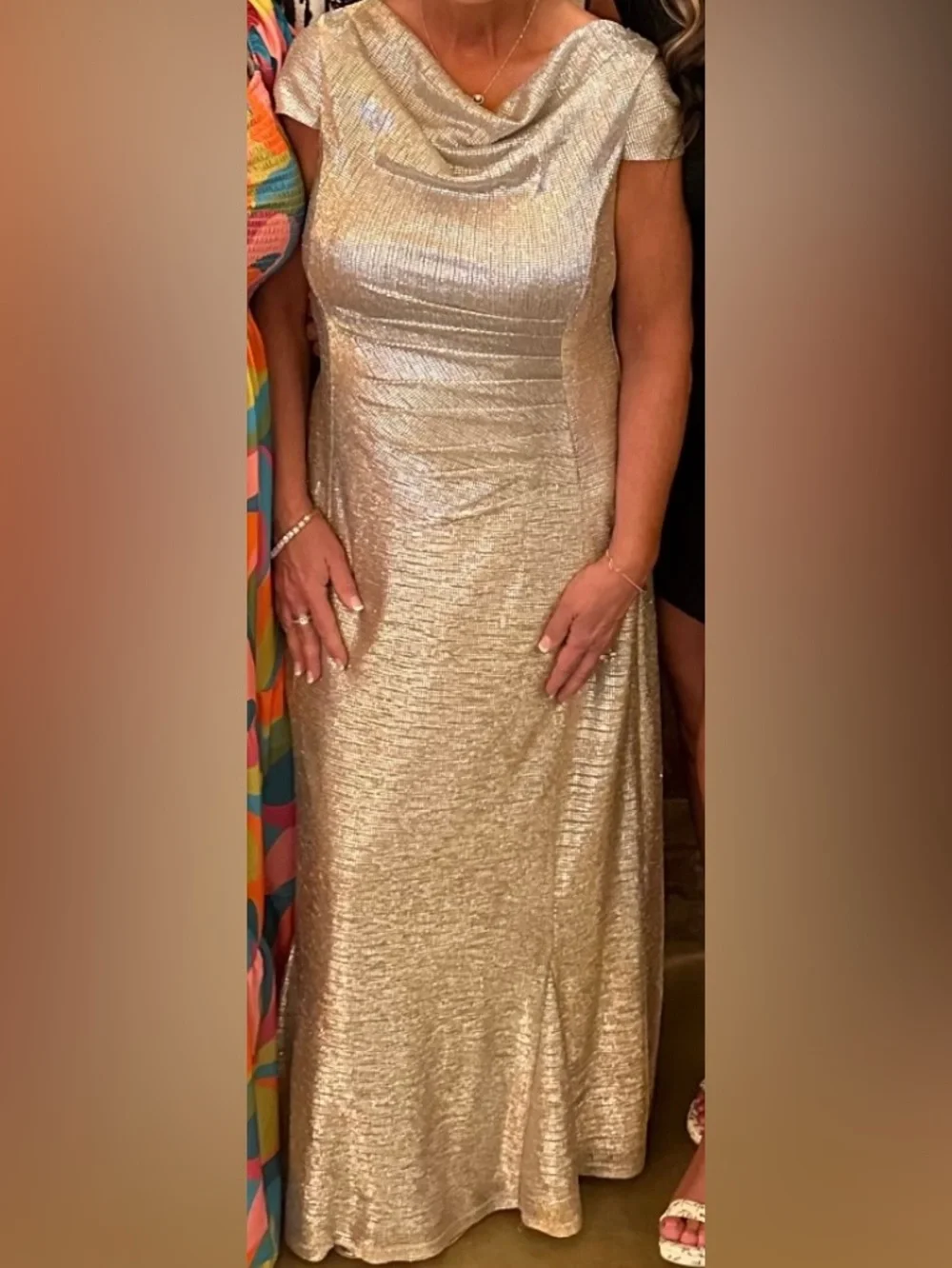 Adrianna Papell Taupe Metallic Dress - Picture 2 of 16